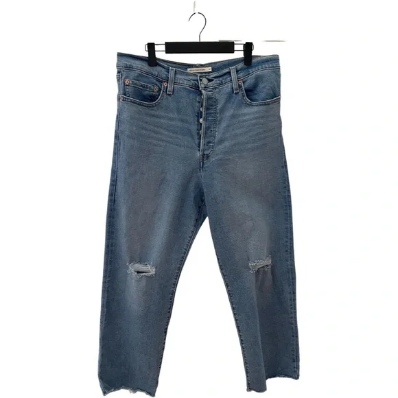 Levi's Ribcage Straight Ankle Distressed medium wash jeans size 32 - Picture 2 of 10